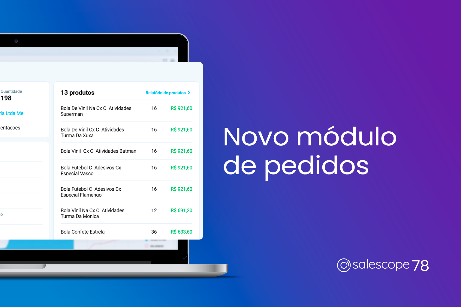Novo módulo de pedidos, menu reformulado, novos gráficos e mais [Salescope 78]