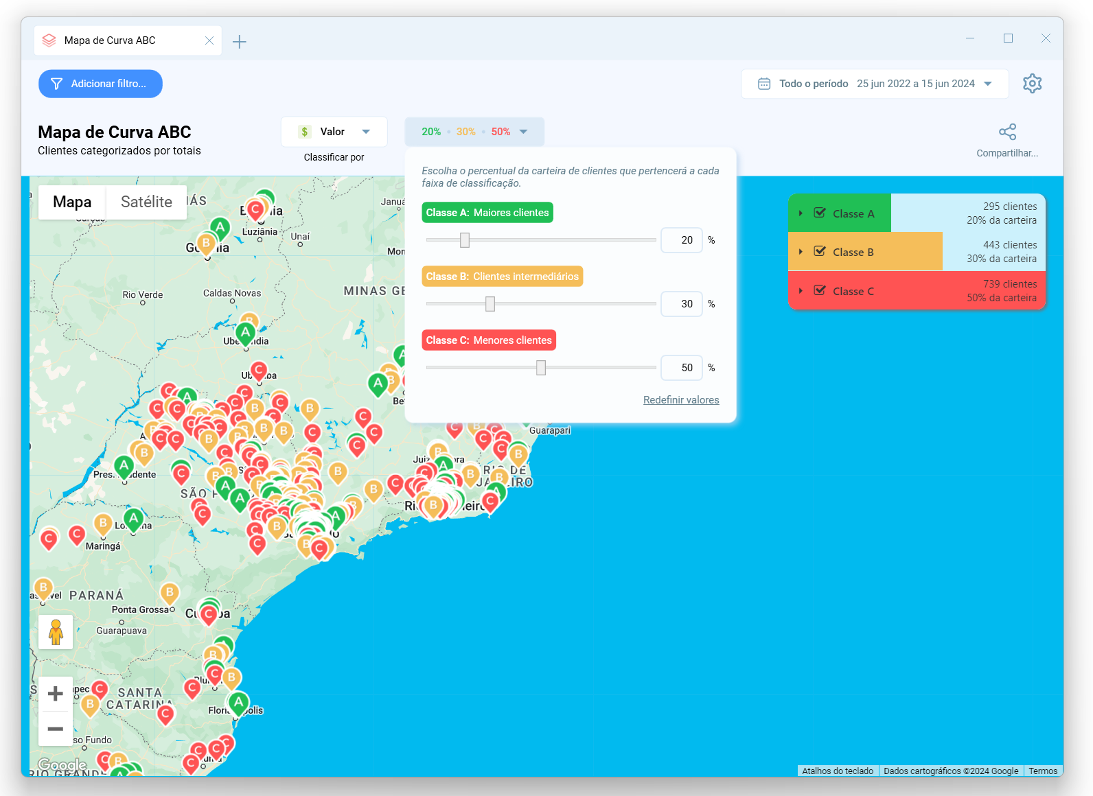 Mapa de curva ABC de clientes