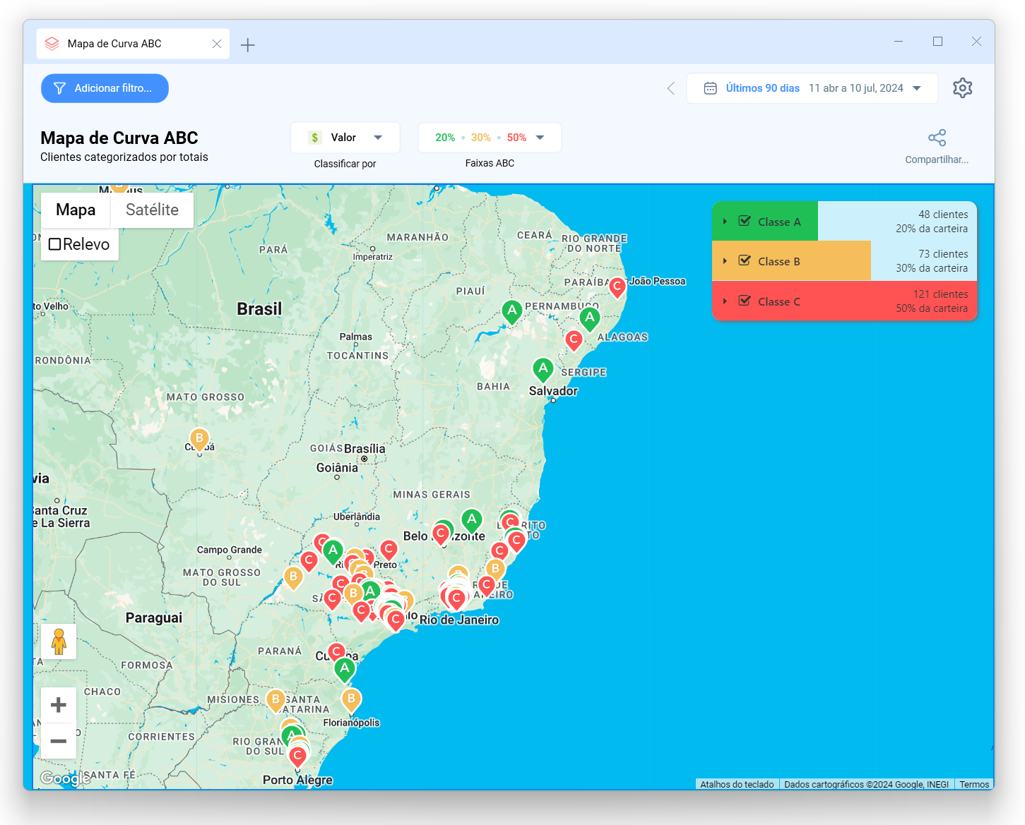 Mapa de clientes Curva ABC