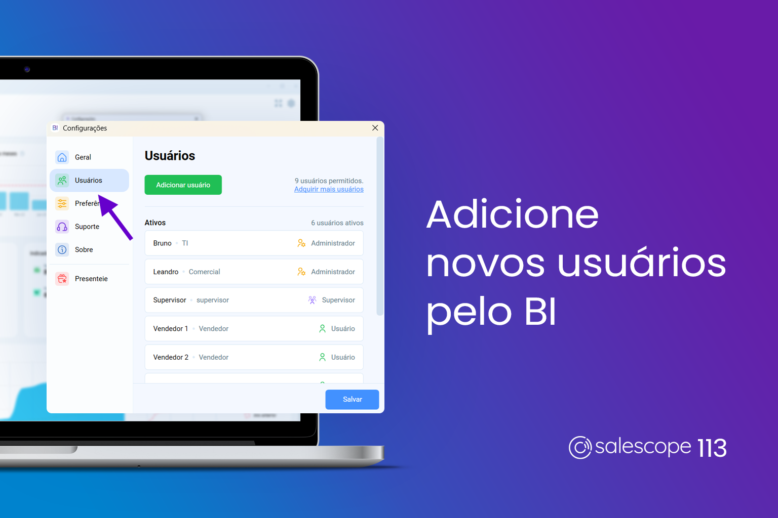 Adicione novos usuários pelo BI [Salescope 113]