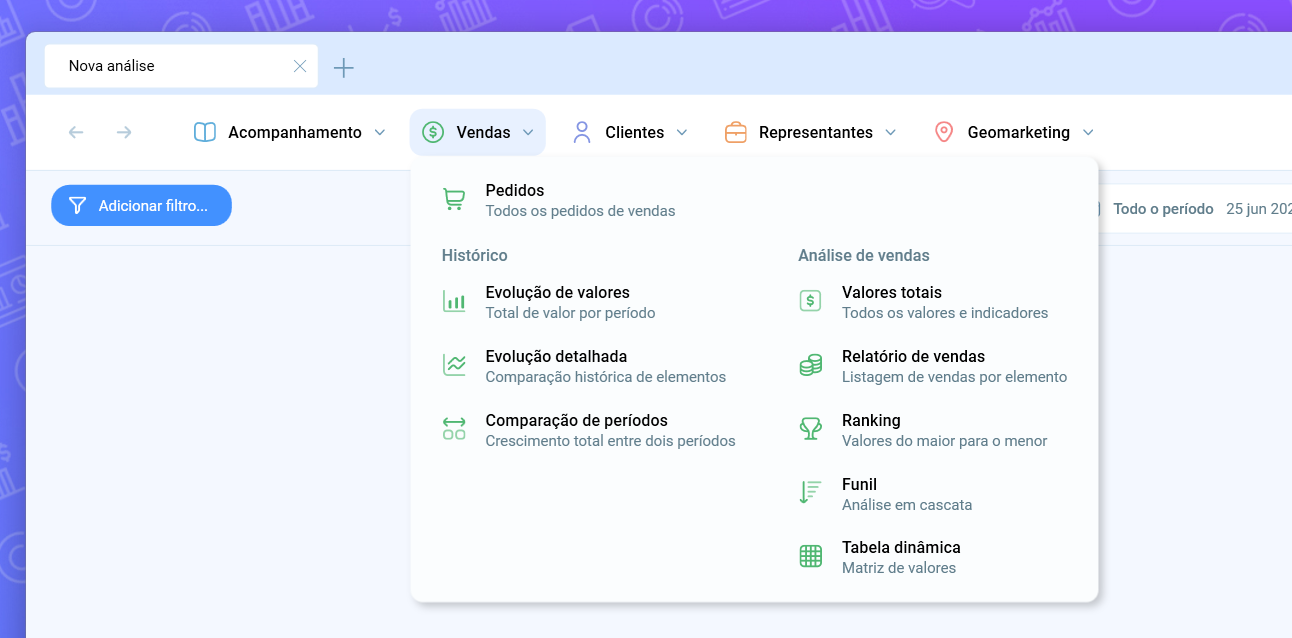 Menu de vendas