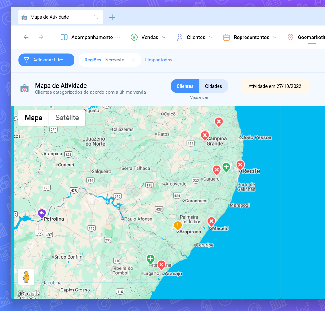 Mapa de clientes perdidos