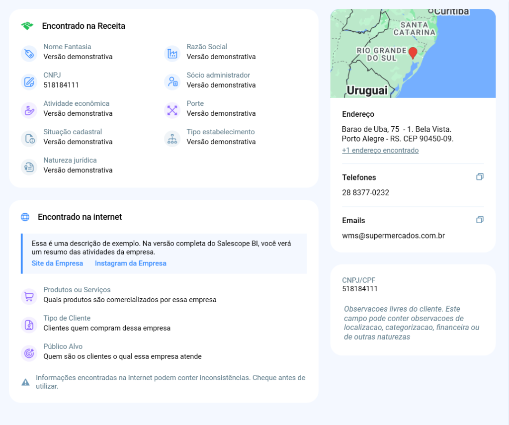 Dados do cliente