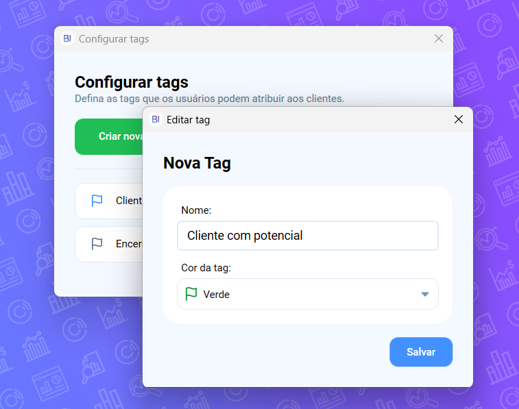 Criar tags de clientes