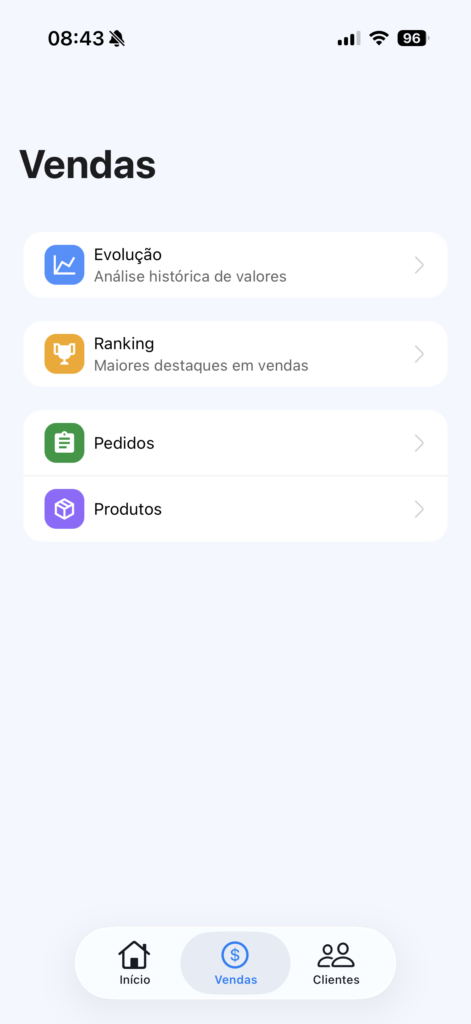 Tela inicial de vendas do app