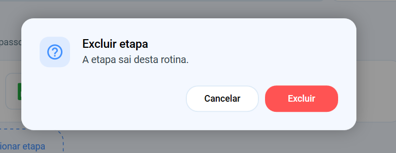 Janela de confirmação Excluir etapa do Integrador do Salescope